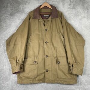 Vintage Timberland Barn Coat Mens XL Brown Canvas Leather Trim Field Jacket 90s